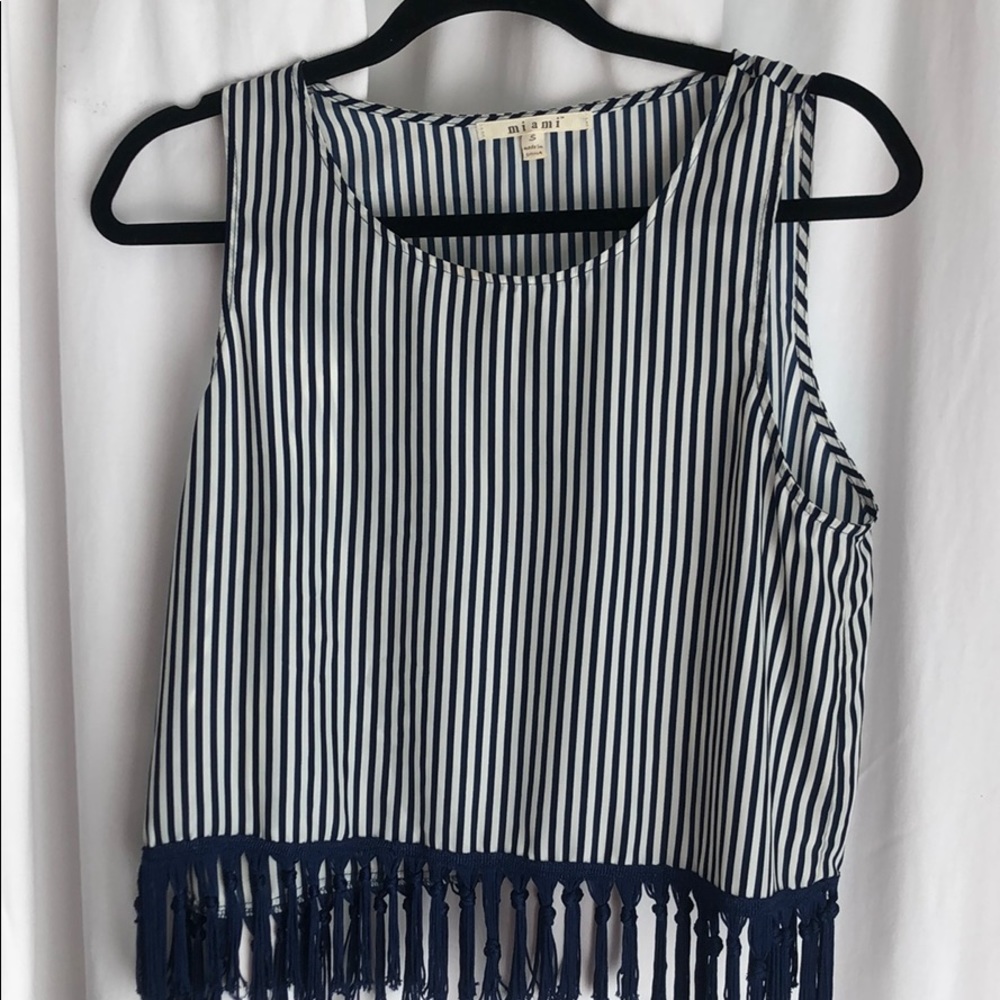Striped short shirt navy blue!!